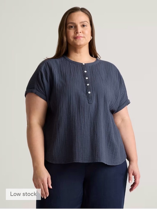 Quince Tops - QUINCE 100% Organic Cotton Gauze Roll Sleeve Shirt Indigo Blue Size 3X